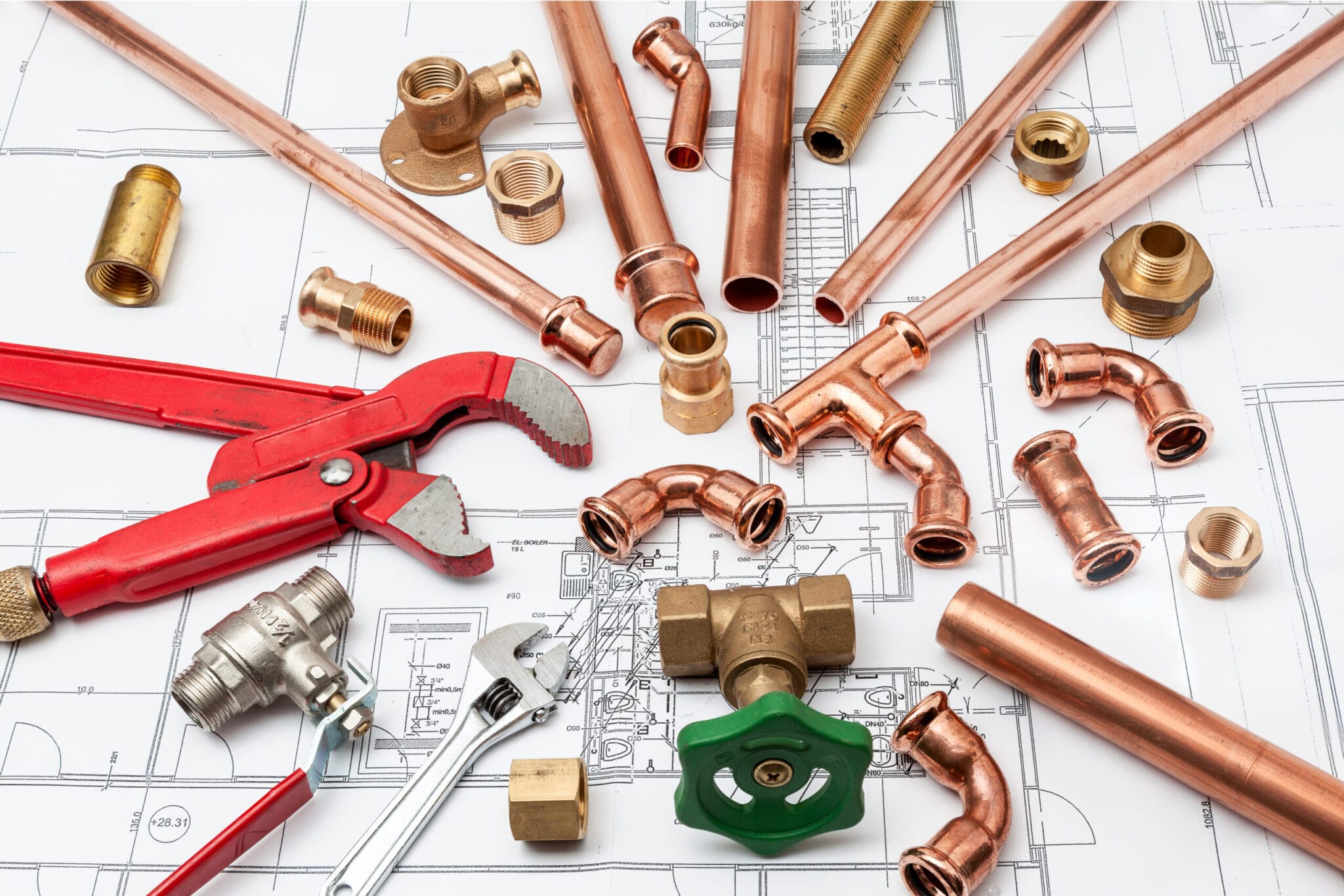 Copper pipe fittings and plumbing parts for Greenacres, Florida repairs