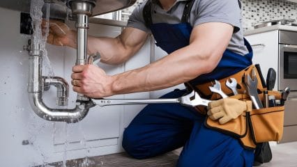 Technician using electronic equipment to detect a plumbing leak in Greenacres